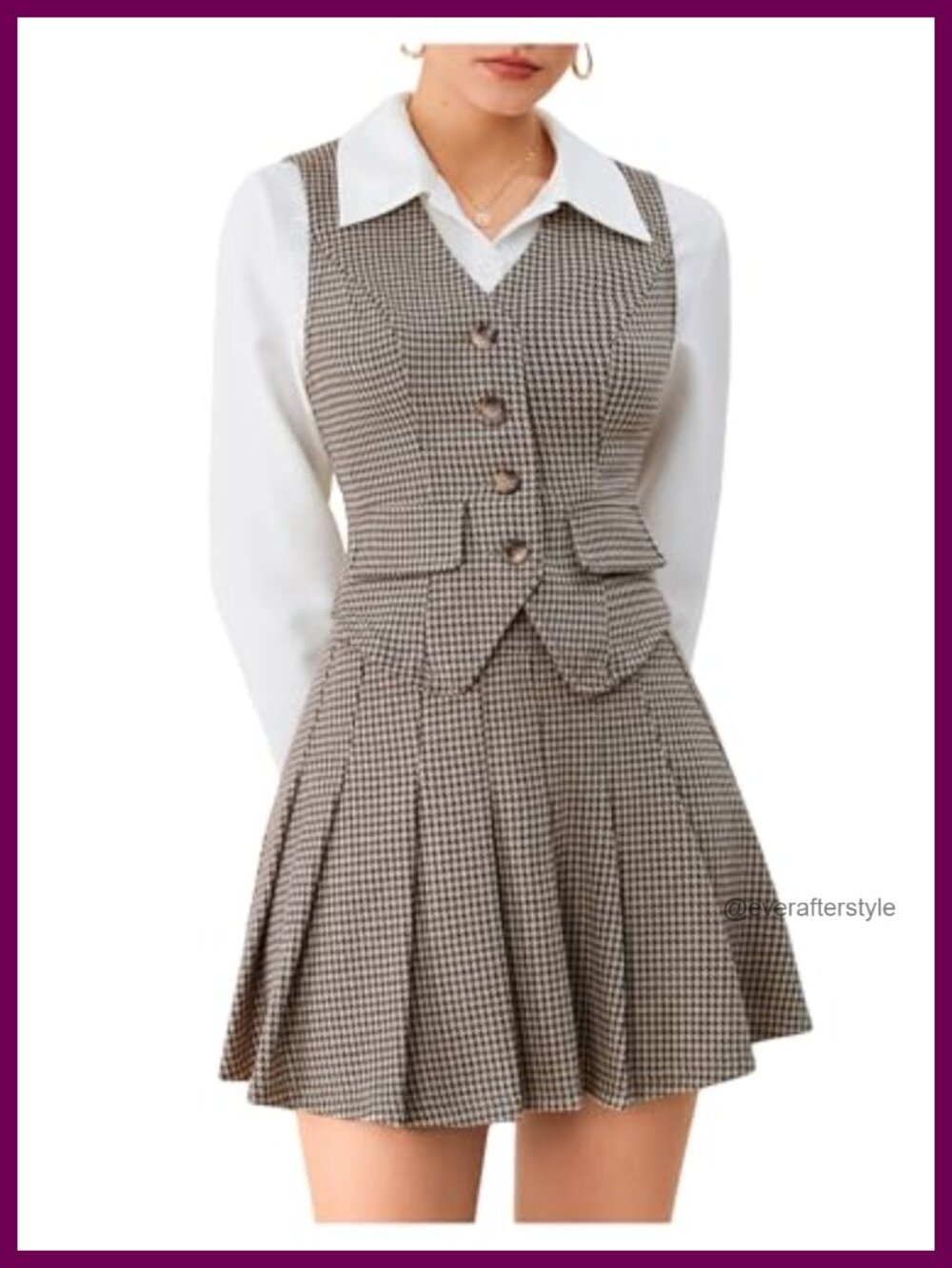 Women's 2 Piece Plaid Skirt Set Vest Top Pleated Mini Skirt Suit